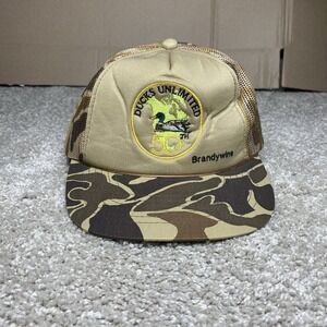 Vintage Ducks Unlimited Brandywine Camouflage Trucker Hat Duck‎ Hunting Cap 50th